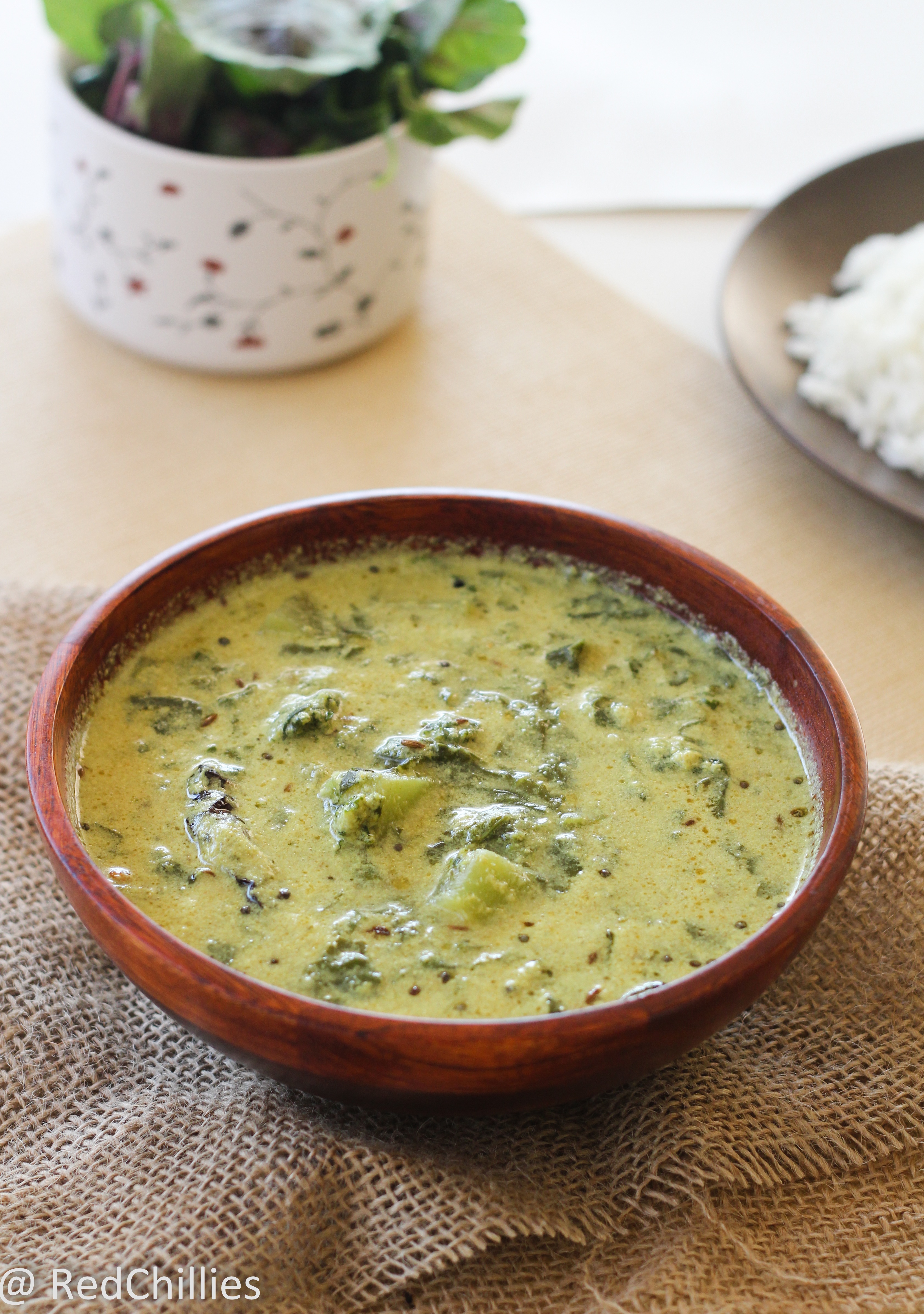 Tangy Coconut Yogurt Curry with Greens (Majjige Huli)